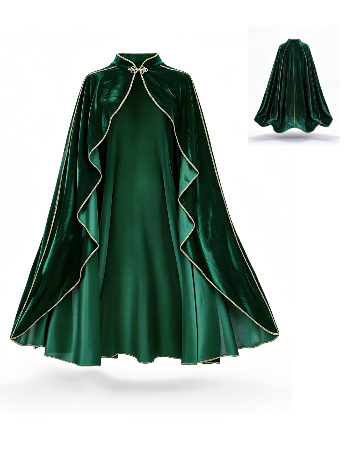 Medieval Renaissance Dress Women - Kadınlar için Vintage Yeşil Kadife Pelerin,